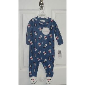 Koala Baby Long Sleeve Plush Fleece Snowman Penguin Footed Jumper Blue 6-9M $18